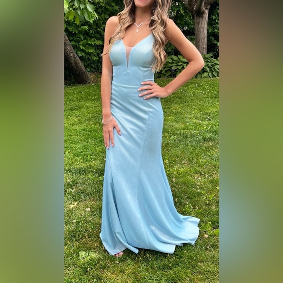 Prom Dress - Seafoam blue Shimmer Mermaid Prom Dress – Fits Size 00 - Picture 7 of 7